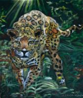 Oil Paintings On Velvet - Jaguar In The Jungle - Oil Colour On Velvet