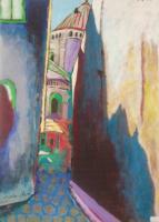 Alley In Jerusalem - Acrylic On Cardboard Paintings - By Margalit Feldbaum, Landscape Painting Artist