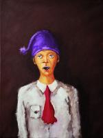 Blue Hat Boy - Oil On Canvas Paintings - By Arben Mumini, Inpresionnise Also Modreneoil Painting Artist