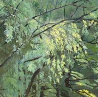 Landscape - Green Vibration Of The Leaves - Acrilyc  Oil On Streched C