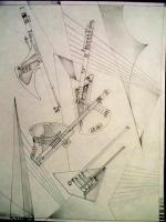 Futurism Guitunes - Pencil Drawings - By Marlene Despres, Surrealism Drawing Artist