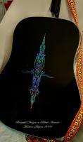 Pinstriping Design On Guitar - Oil Based Enamel Paint Paintings - By Marlene Despres, Original Designs Painting Artist