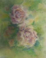 Two Purple Roses - Pastel Paintings - By Jean Loi, Realism Painting Artist