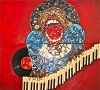 Sarahs Jamming - Broken Cds Mosaic And Acrylic Mixed Media - By N Feyer, Abstract Realism Mixed Media Artist