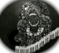 Sarahs Jamming - Broken Cds Mosaic And Acrylic Mixed Media - By N Feyer, Abstract Realism Mixed Media Artist