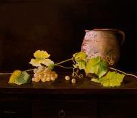Still Life With Grapes - Oilpaint Paintings - By Peter Jansen, Oil On Panel Painting Artist