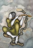 Flautist - Mixed Media Printmaking - By Garry Samunjan, Figurative Printmaking Artist