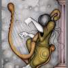 Harp - Mixed Media Printmaking - By Garry Samunjan, Figurative Printmaking Artist