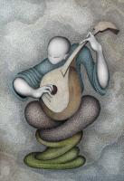 Eastern Musician - Mixed Media Printmaking - By Garry Samunjan, Figurative Printmaking Artist