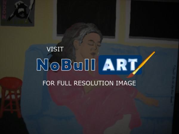 Acrylic Portrait Painting - Noelle On The Big Blue Couch - Acrylic