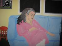 Acrylic Portrait Painting - Noelle On The Big Blue Couch - Acrylic