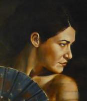 Lady With Fan - Acrylic Paintings - By Anita Dewitt, Figurative Paintings Painting Artist