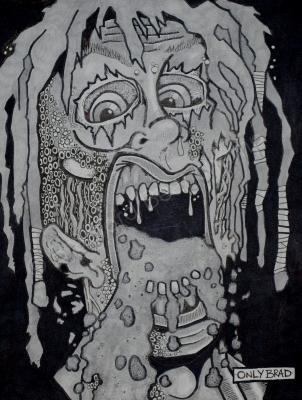 Black And White Illustration - Battery Acid Face Peel - Graphite And Ink