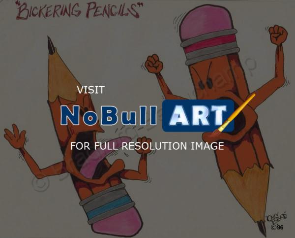 Drawings - Bickering Pencils - Ink And Colored Pencil