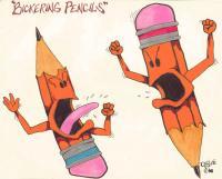 Drawings - Bickering Pencils - Ink And Colored Pencil