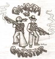 Black And White Illustration - Gangsta Vs Gangster - Graphite And Ink