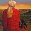 Red Shawl In The Sunset - Acrylic On Canvas Paintings - By Charles Wallis, Realism Painting Artist