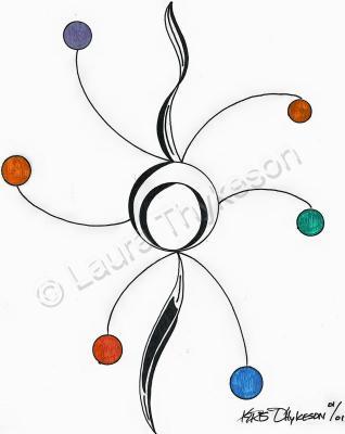 Kris Thykeson Abstracts - Juggling Man 2 - Pen And Ink Colored Marker And