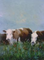 Two Cows - Oil Paintings - By Howard Scherer, Realistic Landscape Painting Artist