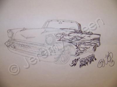 Hot Rod Collection - 57 Chevy Bel-Air Flammed Coupe Convertible - Pencil  Paper