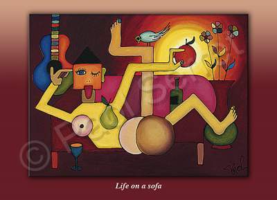 Comical Art - Life On A Sofa - Oil On Canvas