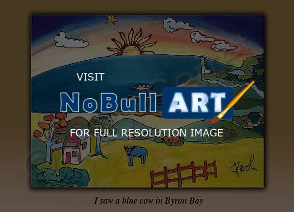 Naive - I Saw A Blue Cow In Byron Bay - Oil On Paper