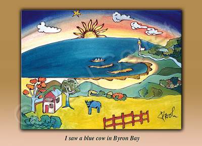 Naive - I Saw A Blue Cow In Byron Bay - Oil On Paper
