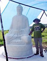 Paols Buddha - White Cement Sculptures - By Paol Serret, Figurative Sculpture Artist