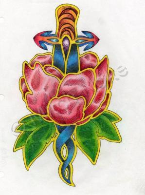 Drawings - Dagger Rose Tattoo - Colored Pencil