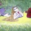 Strawberry Fairy Tastes The Firstfruits - Acrylic Paintings - By Sandy Davis, Folk Painting Artist