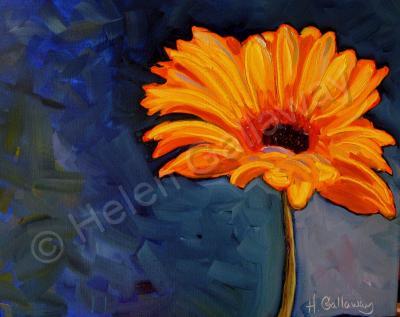 Flowers - Gerbera In Blue - Oil On Canvas