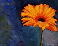 Flowers - Gerbera In Blue - Oil On Canvas