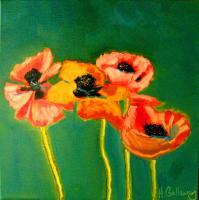 Poppies II - Oil On Canvas Paintings - By Helen Gallaway, Painterly Painting Artist