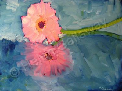 Flowers - Pink Gerbera - Oil On Canvas