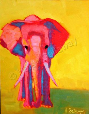 Animals - Yellow Elephant - Oil On Museum Quality Flat Pan