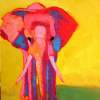 Yellow Elephant - Oil On Museum Quality Flat Pan Paintings - By Helen Gallaway, Painterly Painting Artist