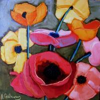 Pop Poppies - Oil On Canvas Paintings - By Helen Gallaway, Painterly Painting Artist