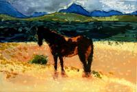 Horse In Mountain Pasture - Oil On Canvas Paintings - By Helen Gallaway, Painterly Painting Artist