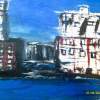 The Waterfront - Watercolor On Canvas Paintings - By Timothy Wilkie, Impressionistic Painting Artist