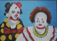 2 Clowms - Oil On Canvas Paintings - By Tom Hampton, Original Painting Artist