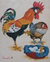 Barn Pets - Roosters - Oil On Canvas