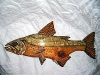 Wooden Brook Trout 2 - Wood Watercolors Varnish Woodwork - By Lisa Ruggiero, Realism Woodwork Artist