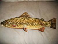 Wooden Pa Trout  1 - Wood Watercolors Varnish Woodwork - By Lisa Ruggiero, Realism Woodwork Artist