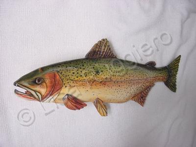 Living Waters - Wooden Cut Throat Trout 2 - Wood Watercolors Varnish