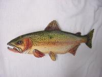 Wooden Cut Throat Trout 2 - Wood Watercolors Varnish Woodwork - By Lisa Ruggiero, Realism Woodwork Artist