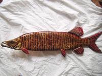 Wooden Musky - Barred Stage - Wood Watercolors Varnish Woodwork - By Lisa Ruggiero, Realism Woodwork Artist