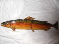 Wooden Mega Rainbow Trout - Wood Watercolors Varnish Woodwork - By Lisa Ruggiero, Realism Woodwork Artist