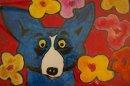 Stefs Blue Dog - Oil Pastels Paintings - By Stephanie Derra, Outsider Art Painting Artist