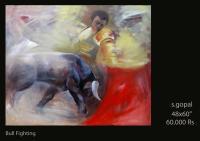Bull Fighting - Acrylic Paintings - By Gopal Sharma, Bull Painting Artist