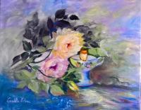 China Cup  Hummingbird - Oil Paintings - By Camelia Elena, One Stroke Painting Artist